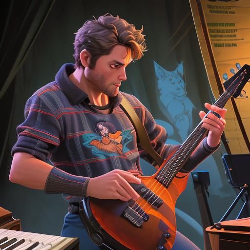 Wolf Musician in Comic Book Style Art