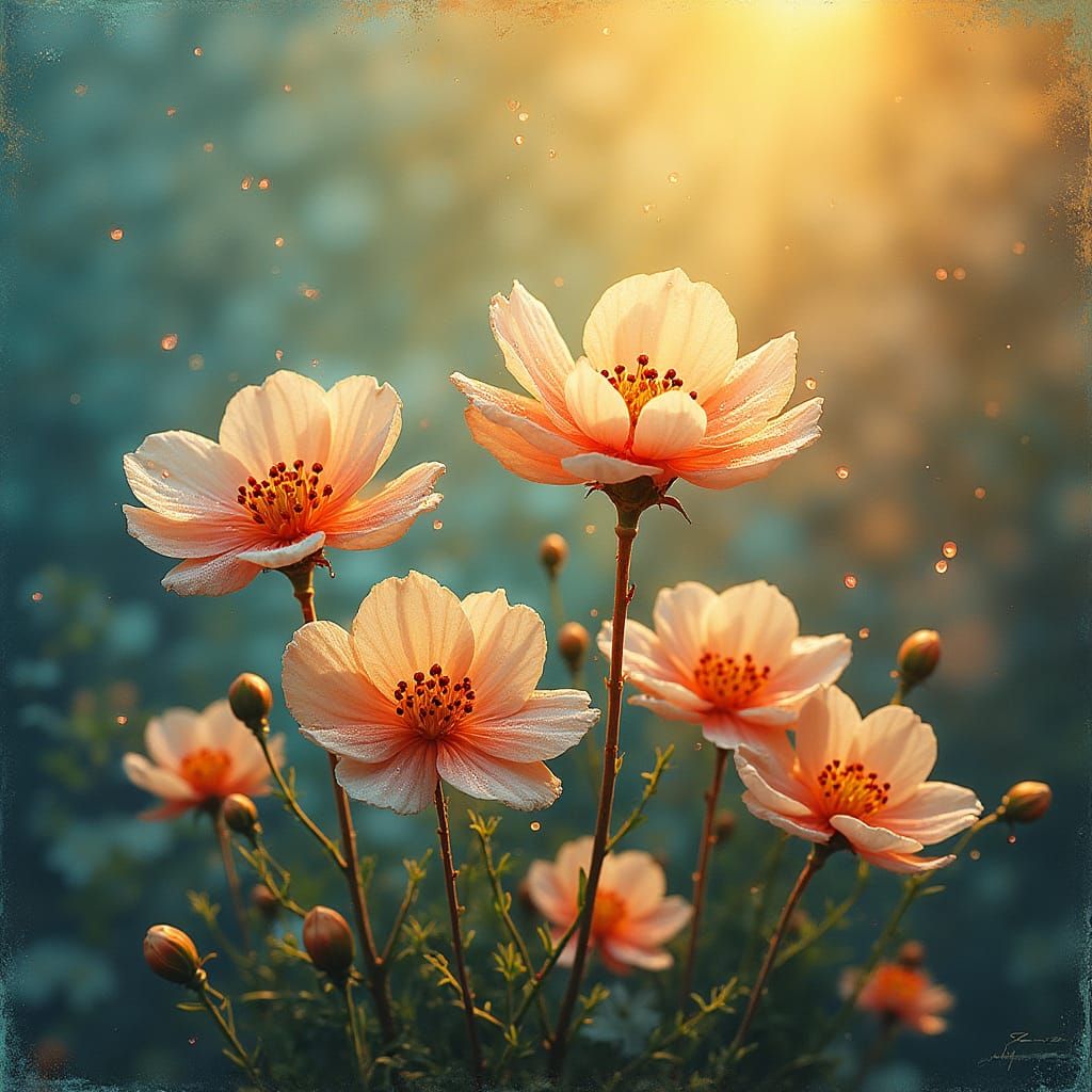 Dewdrop Flowers in Surreal Watercolor Style