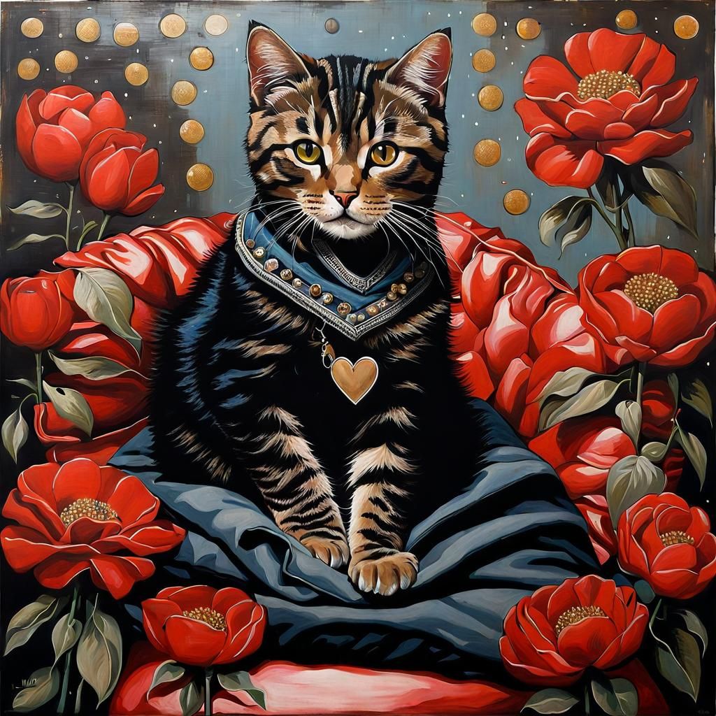 Cat with Flowers in Urban Realism Style