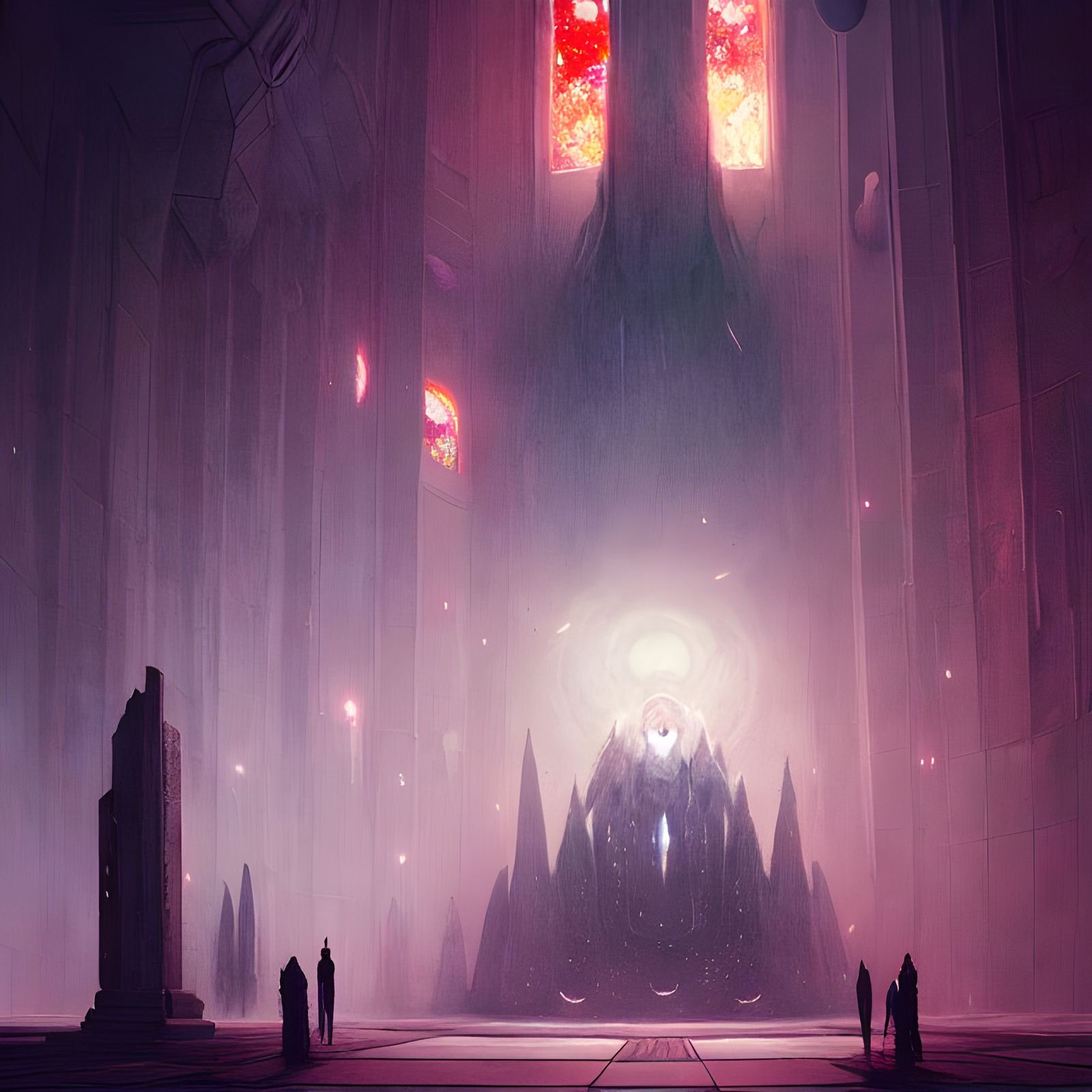 Red Flower in Alien Cathedral, Fantasy Art