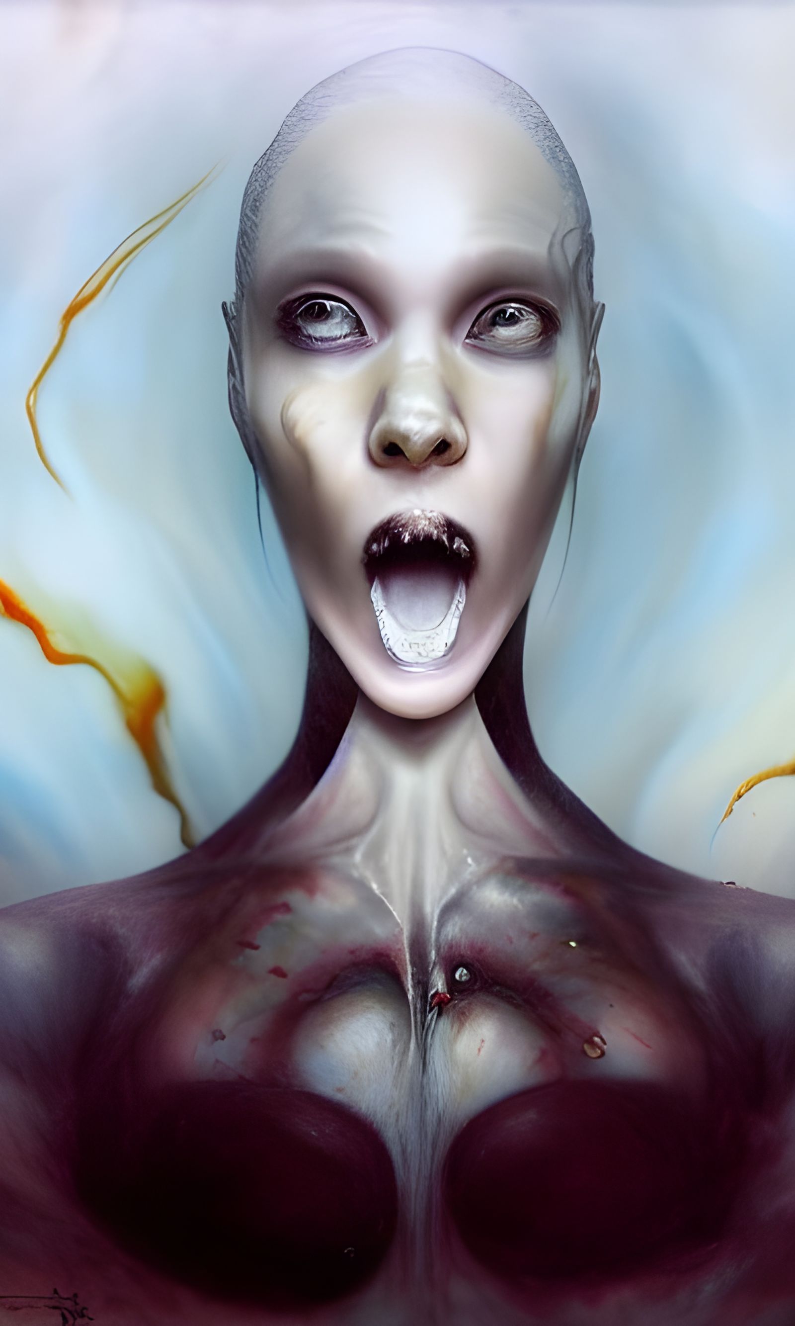 Ecstatic Gothic Woman in Biopunk Horror Style