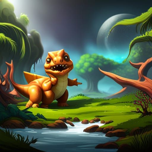 Hyperdetailed Chibi Dinosaur in Deep Color