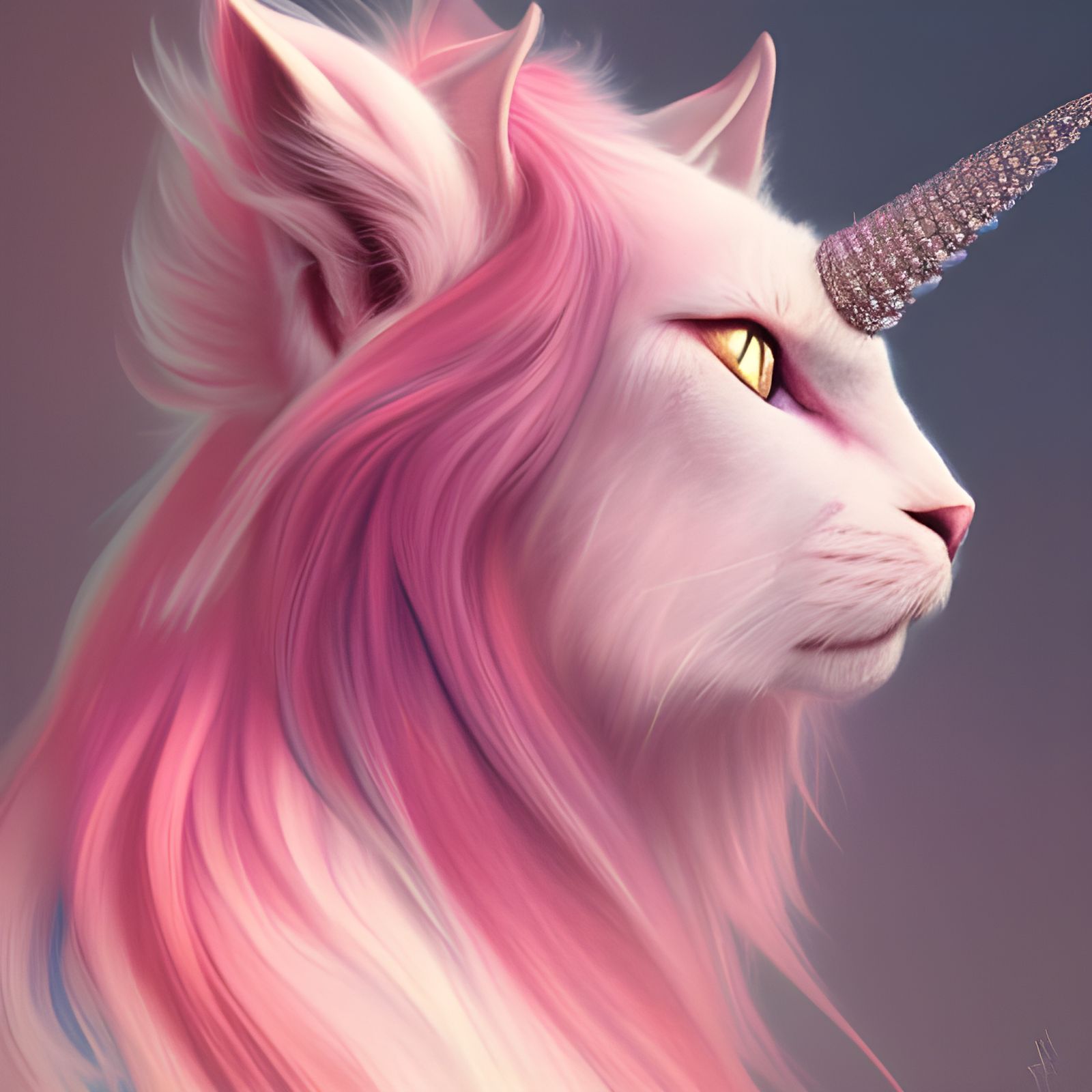 Ultra-Realistic Pink Unicorn Cat Portrait