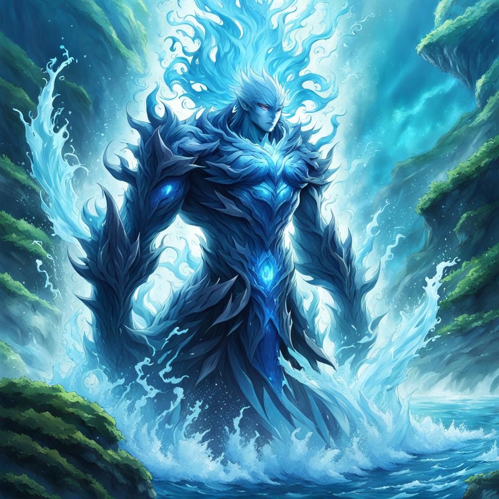 Anime Style Water Elemental Man in 4K