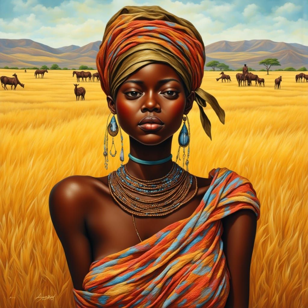 Vibrant African Woman Portrait in Expressive Realism