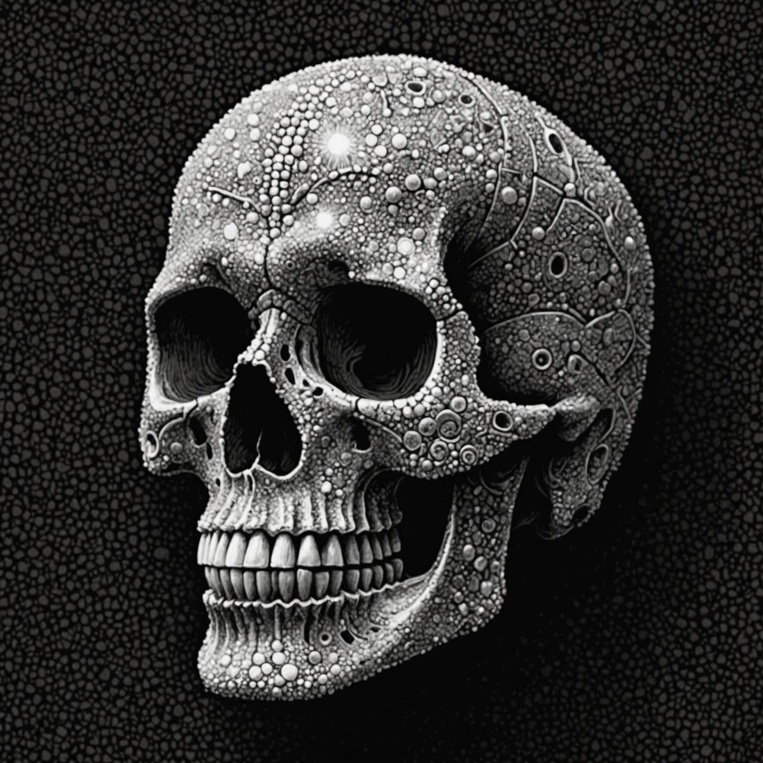 Pointillism Skull Illustration: Detailed Dot Art