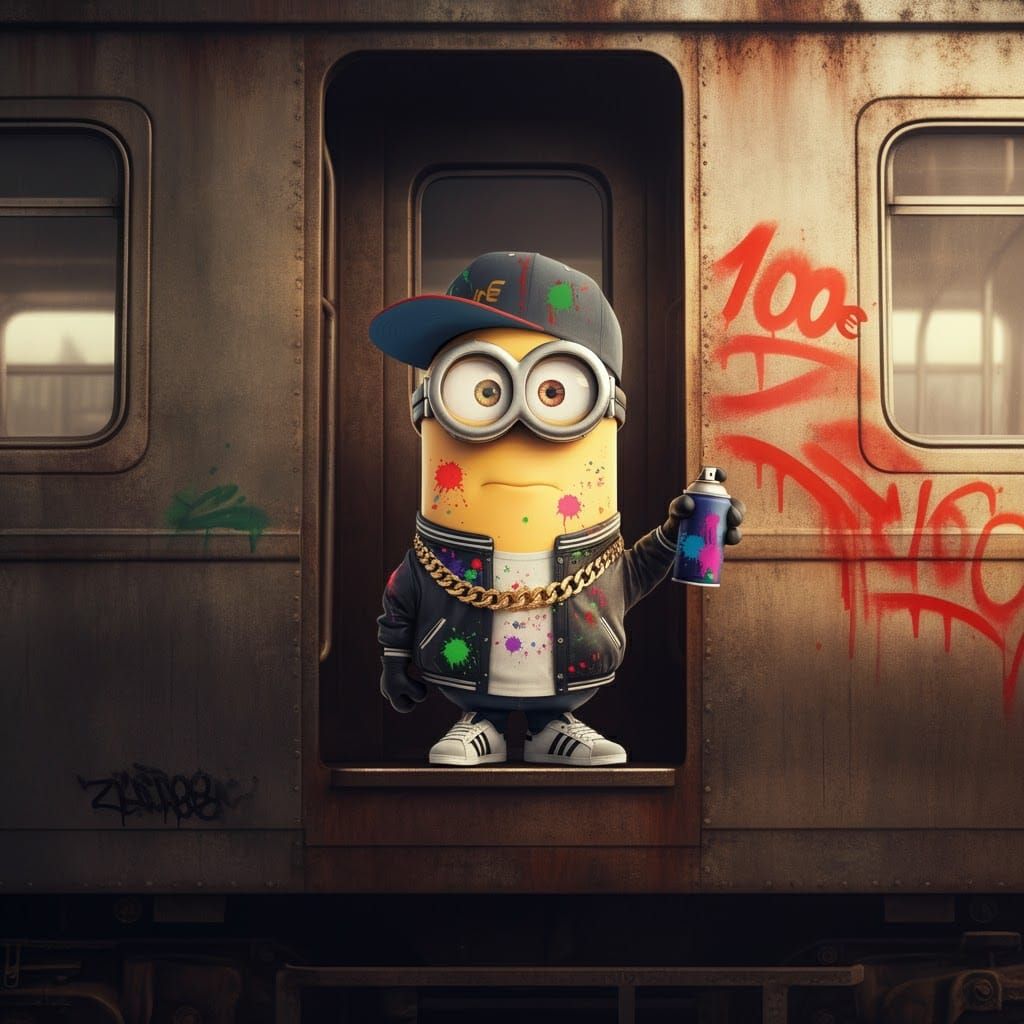 Kevin the Minion as Hip-Hop Graffiti Artist