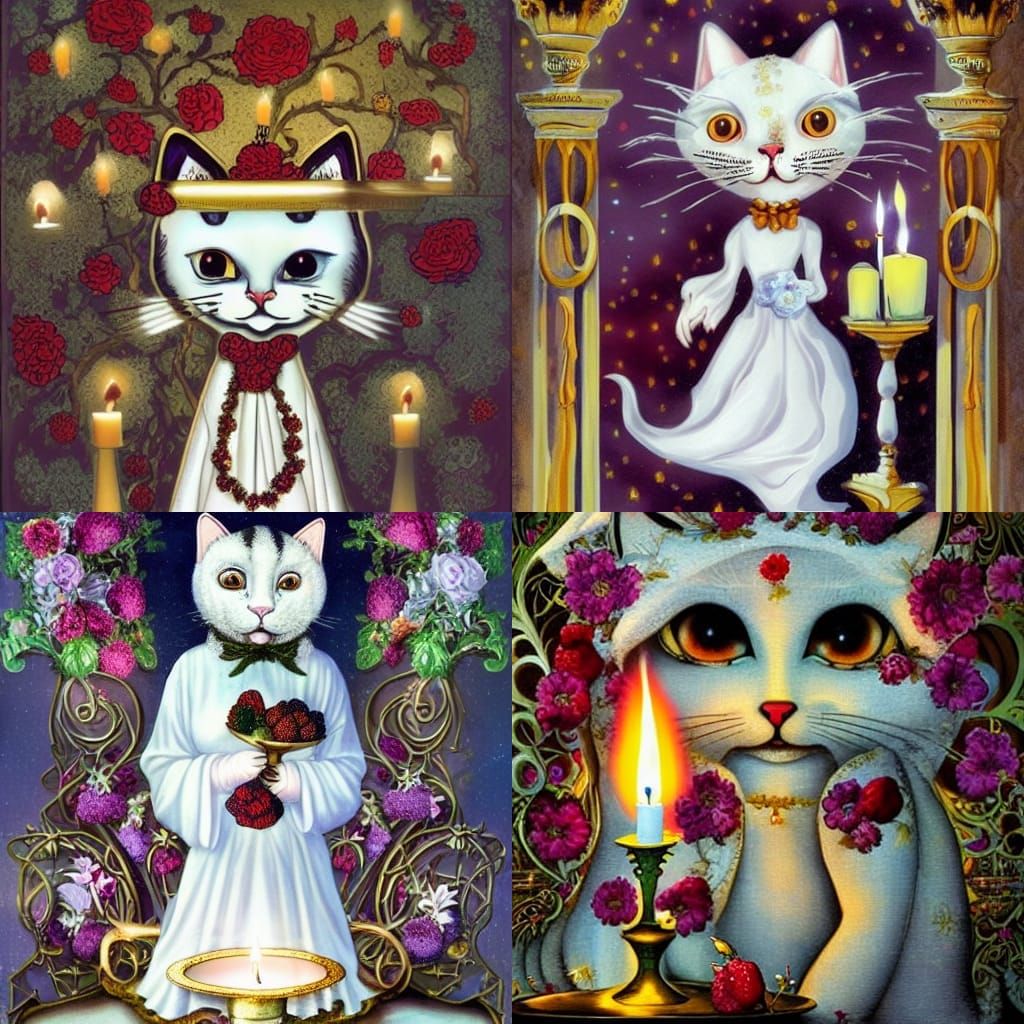 Anthropomorphic Cat with Candle in Detailed Illustration
