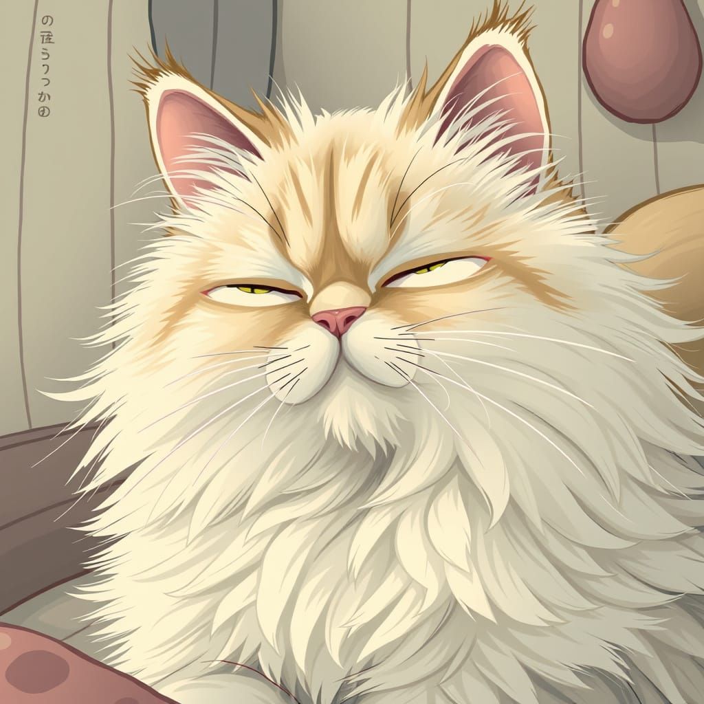 Fluffy Cat with Whiskers in Surrealist Pop Art