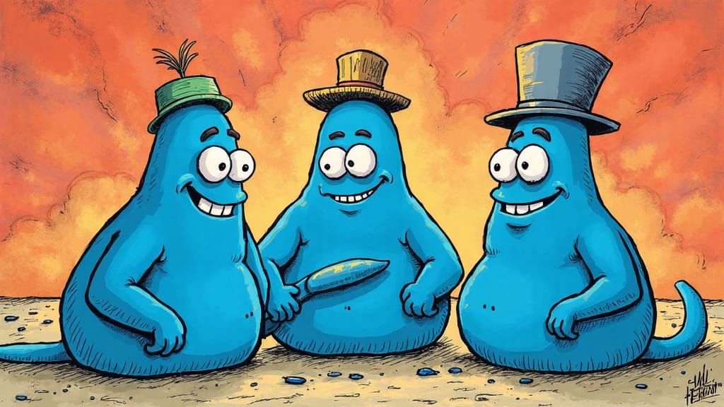 Blue Meanies in Gary Larson Cartoon Style