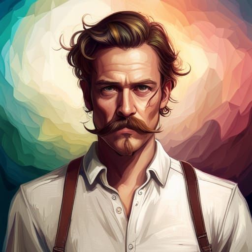 Rainbow Mustache Portrait in Hyperdetailed Style