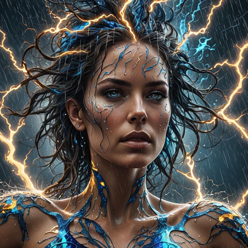 Model in Lightning Storm: Abstract Vector Fractal Portrait