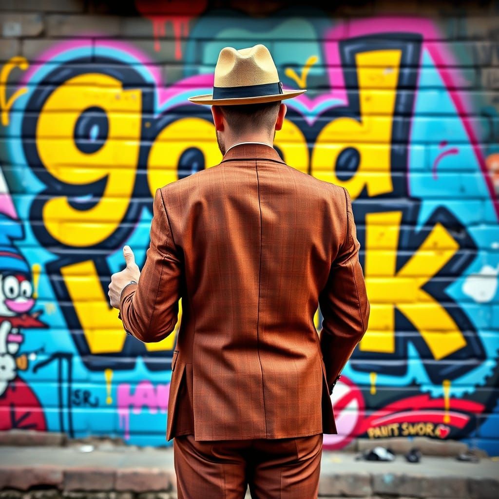 Man in Suit Approves Graffiti Art