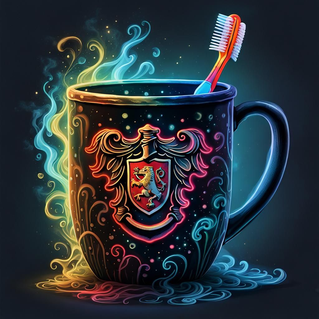Bioluminescent Gryffindor Toothbrush in Watercolor Style