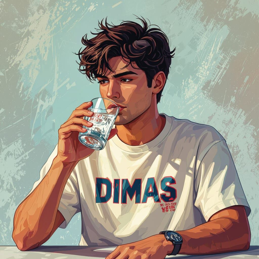 Anime-Style Portrait of Young Man Drinking Vodka
