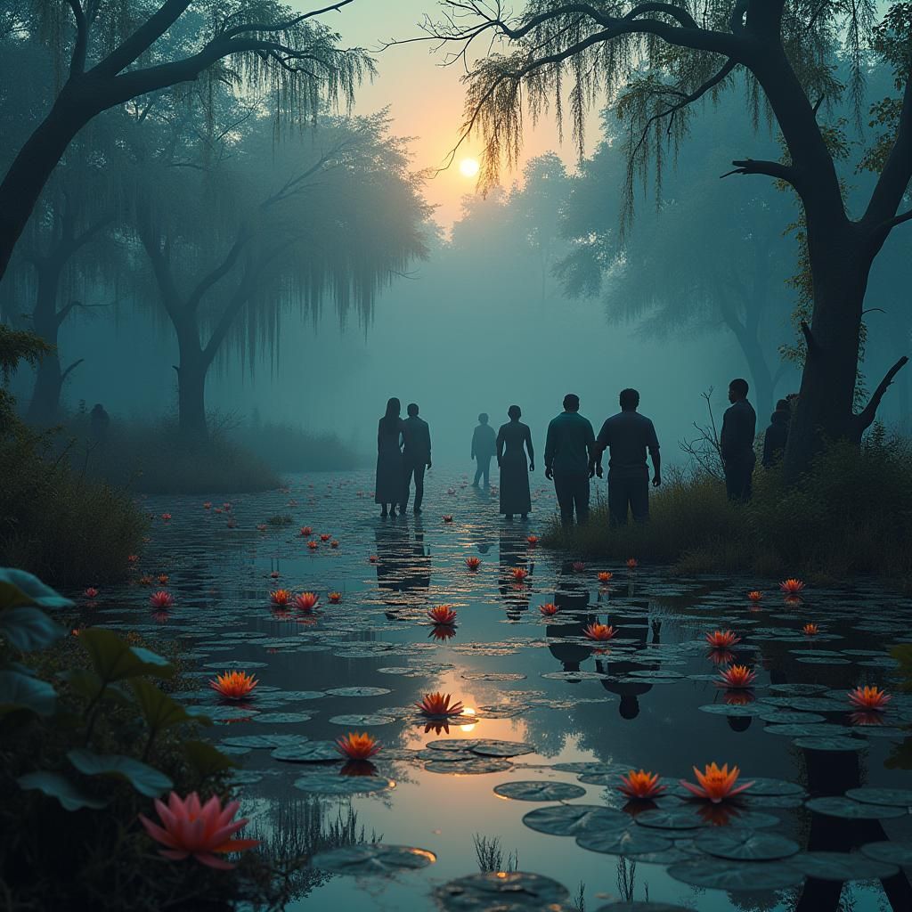 Misty Day of the Dead Cemetery at Dusk