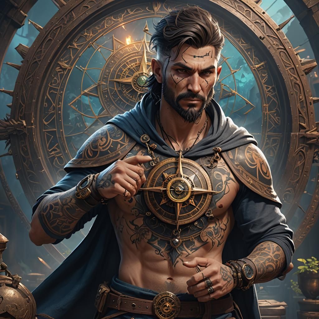 Arcane Thief with Compass Tattoo: Fantasy Concept Art