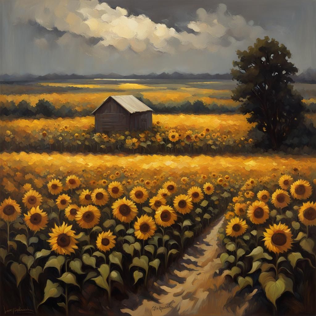 Sinister Fields of Sunflowers in Fantasy Art Style