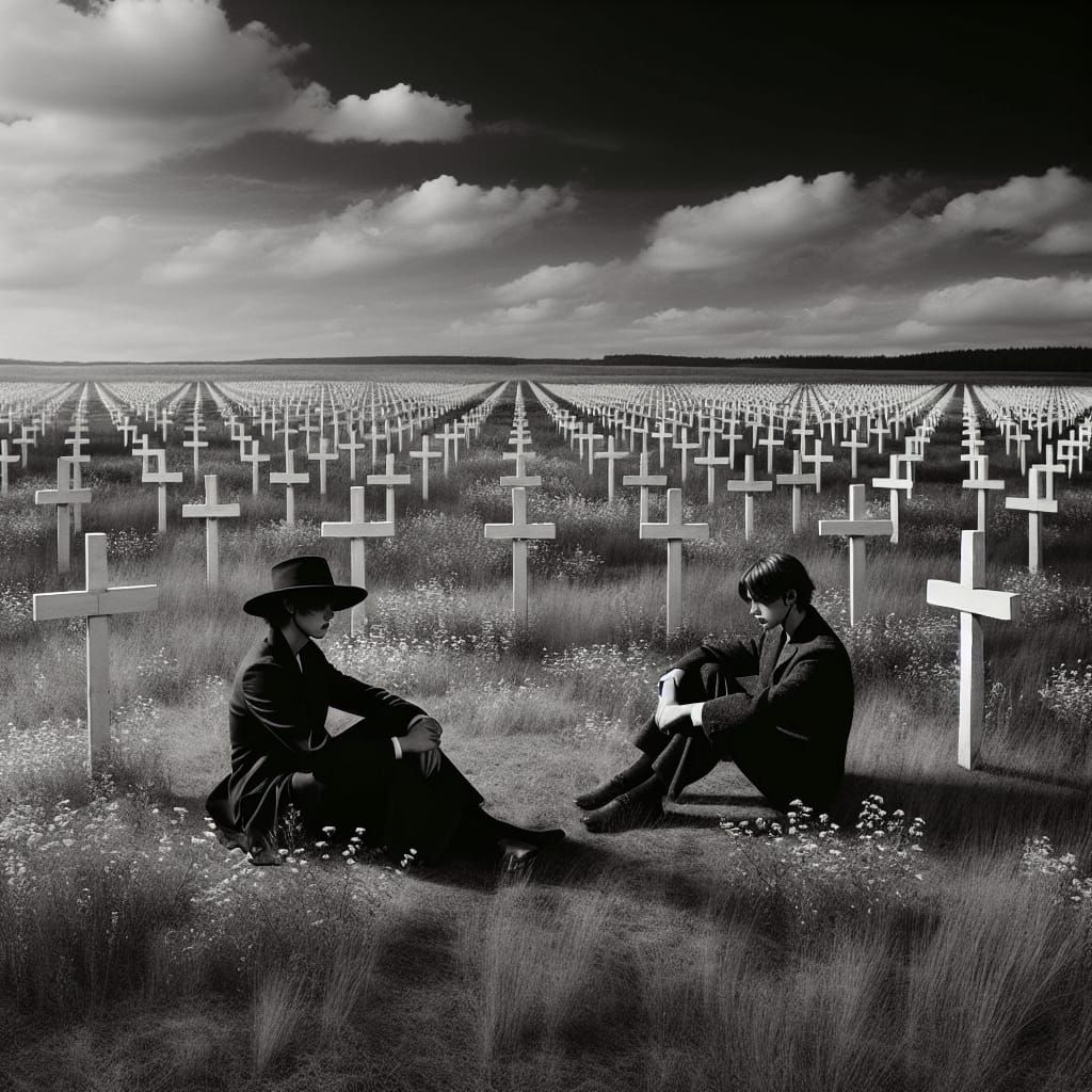 Tranquil Cemetery Scene with Mourning Figures