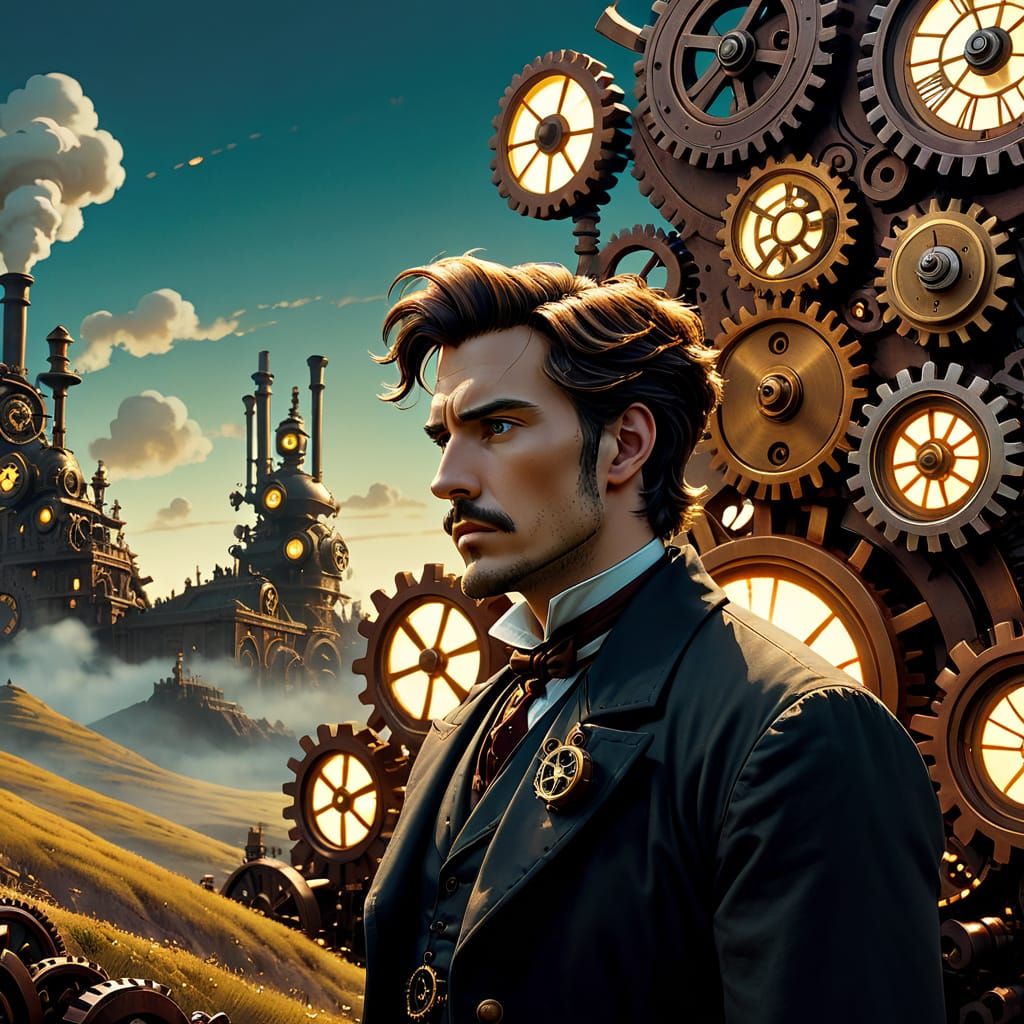 Steampunk Landscape with Ferdinand Knab in Studio Ghibli Sty...