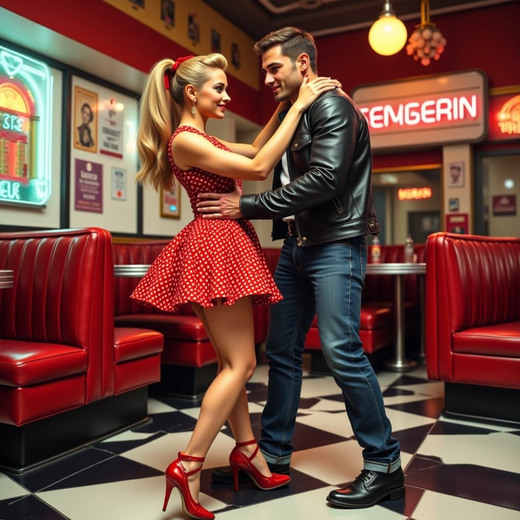 Jive Dancers in 1950s Diner in Retro Style