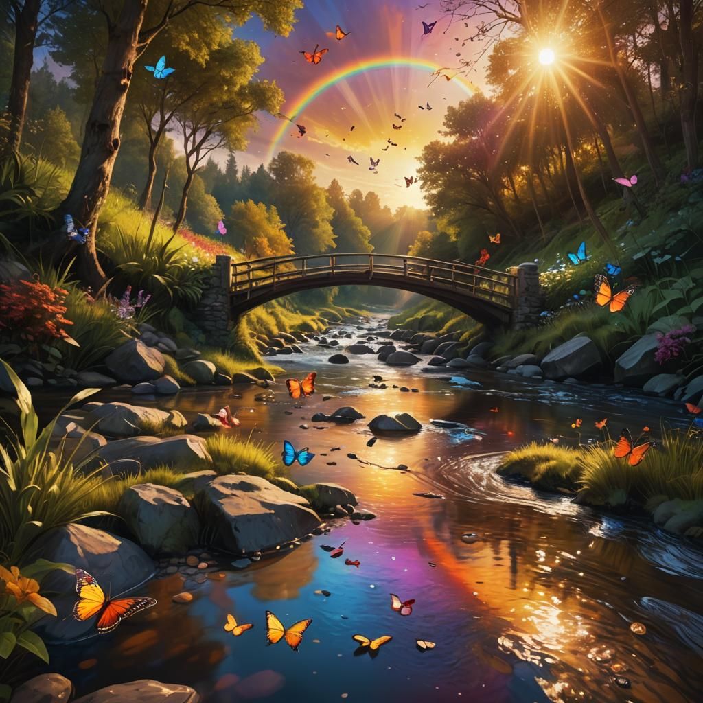 Rainbow Bridge at Sunset: A Digital Masterpiece