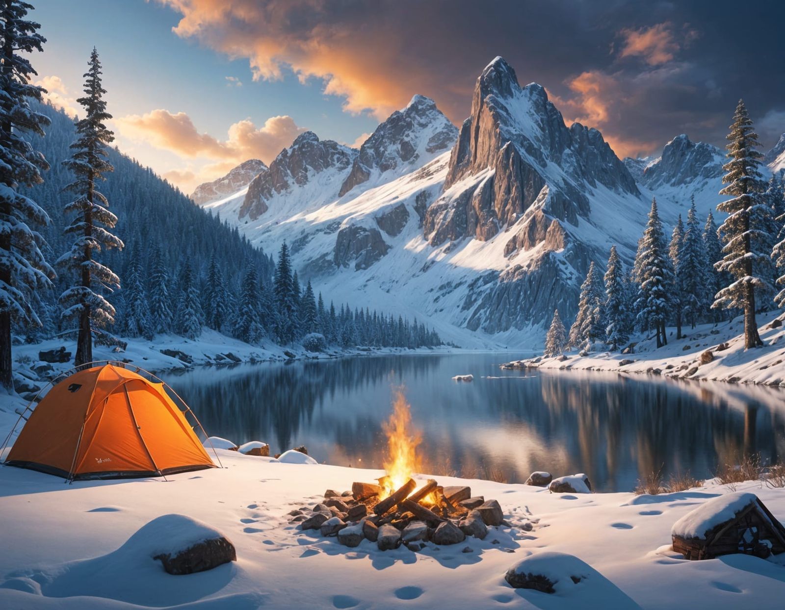 Winter Wonderland Camping Scene in 3D Anime Art Style