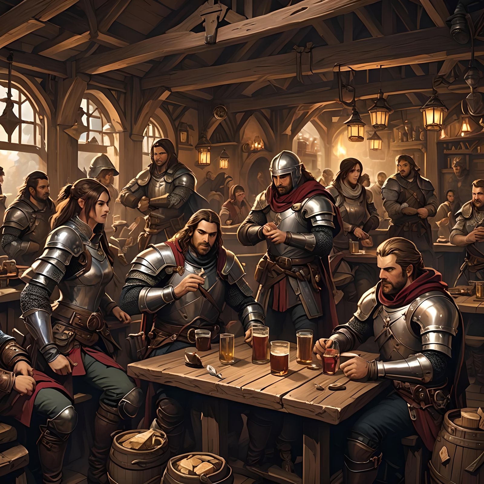 Adventurers Relaxing in Tavern: Fantasy Concept Art