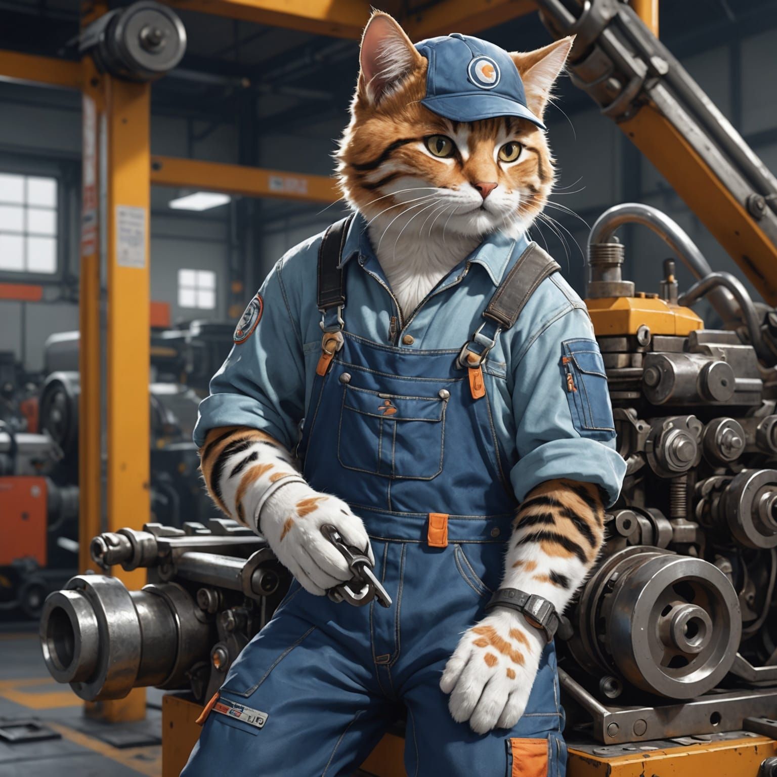 Feline Mechanic: 3D Anime Art of a Cat