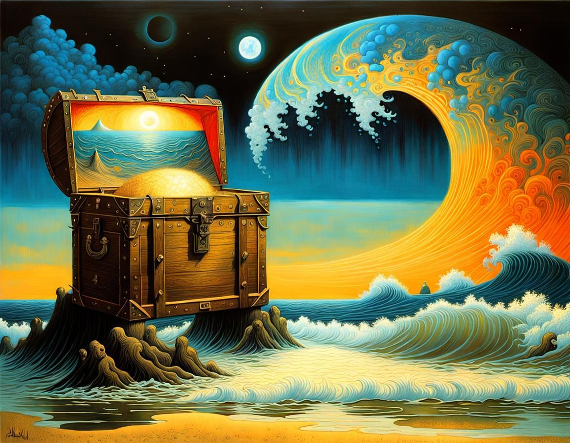 Ethereal Treasure Chest Washed Ashore at Night