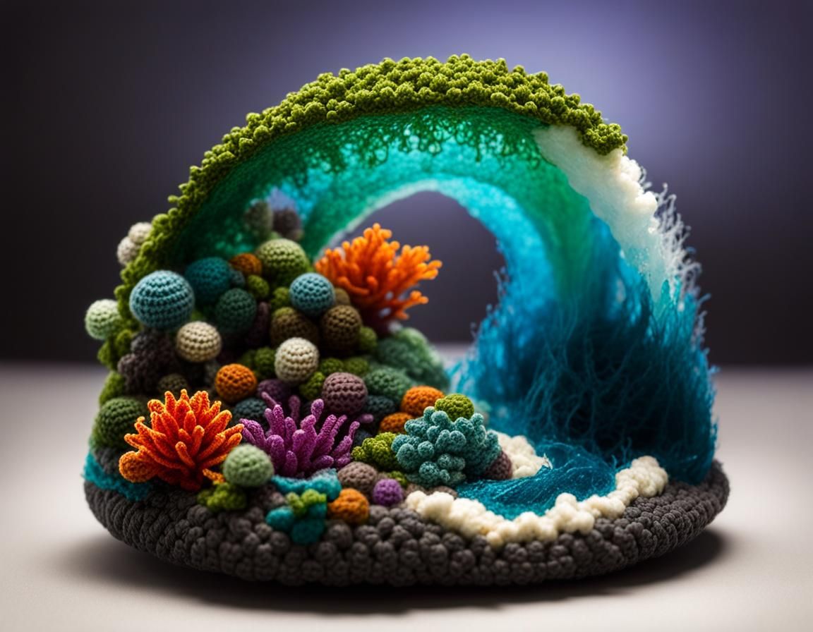 Miniature Crocheted Fantasy Atoll in Vibrant Colors