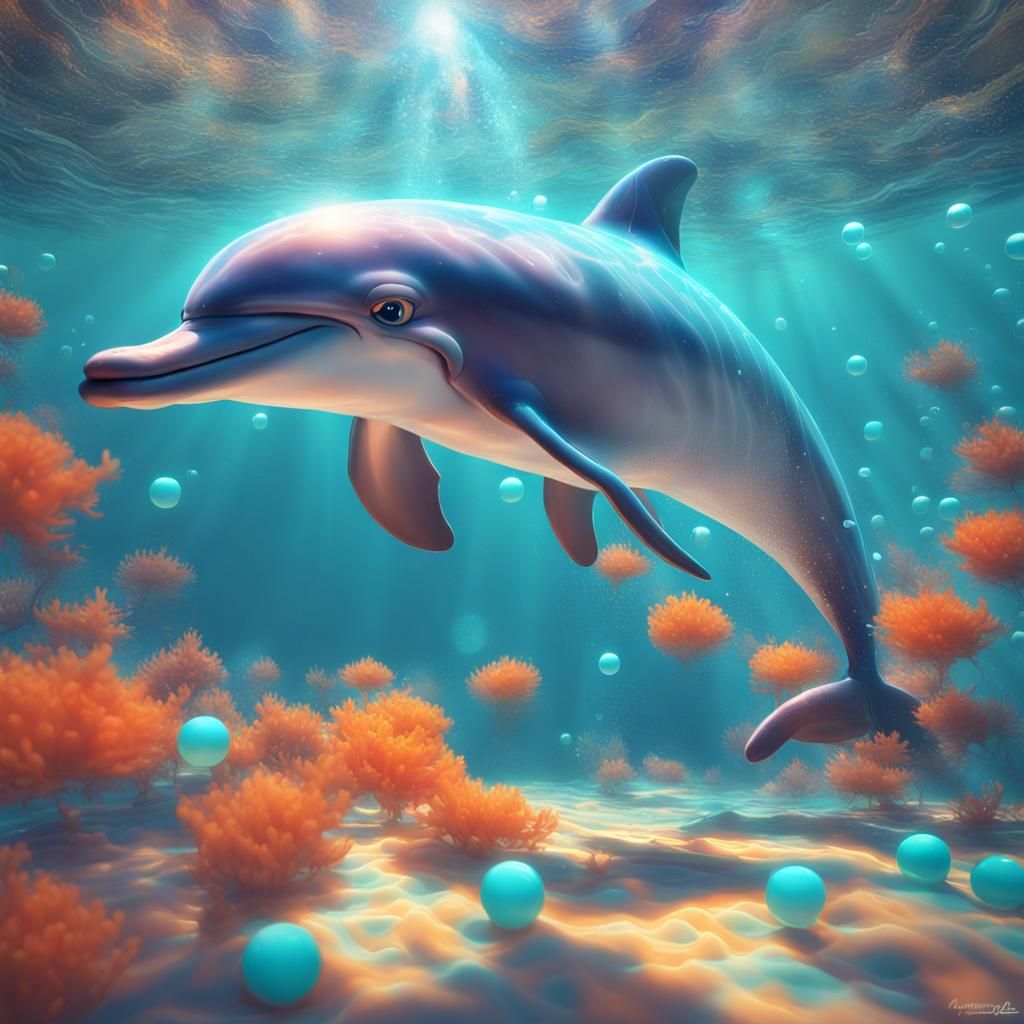 Underwater Dolphin in Lisa Frank Style
