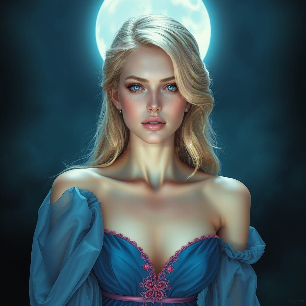 Elegant Woman in Moonlit Splendor