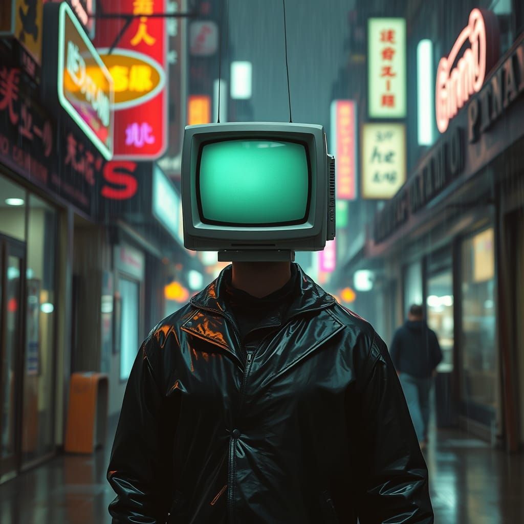 Television Head Man in Cyberpunk City