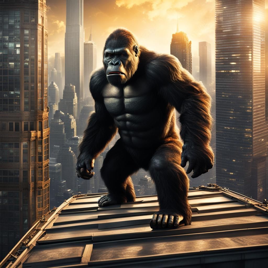 King Kong Climbs Skyscraper at Golden Hour
