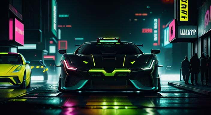 Cyberpunk Car Zooms Through Neon City