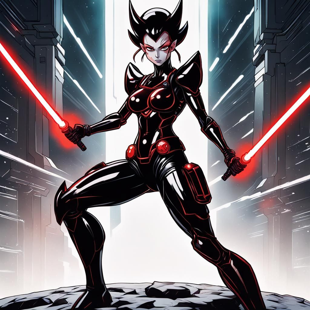 Anime Action Shot of a Wicked Alien Woman