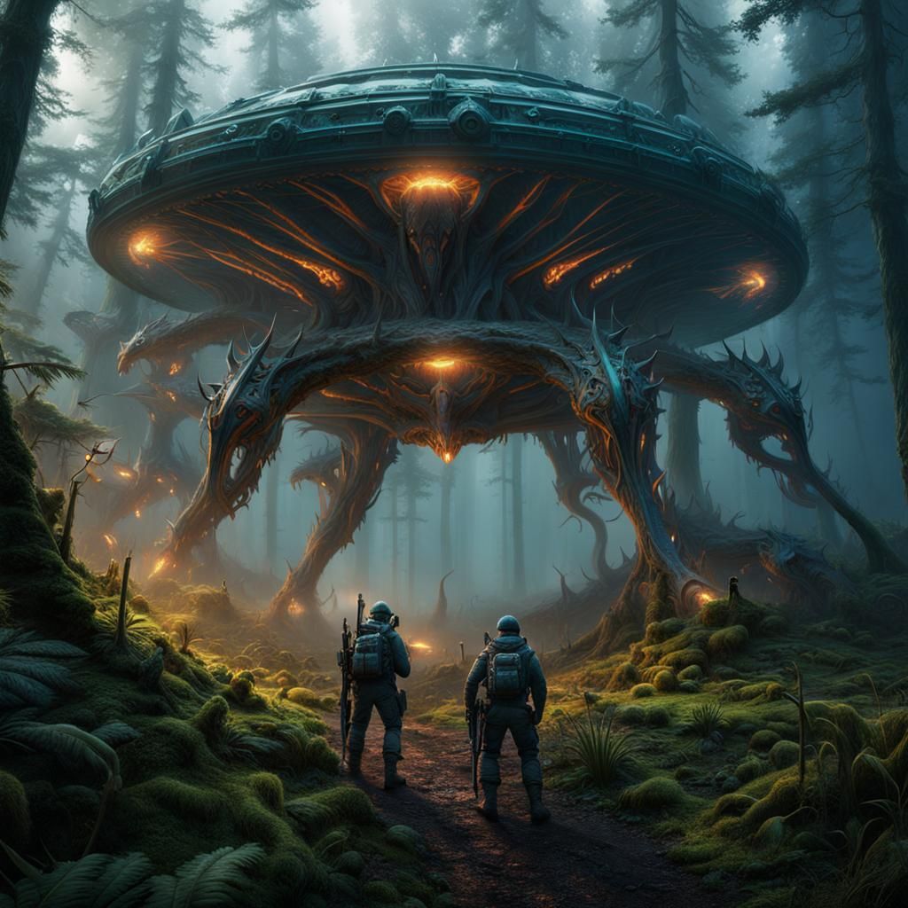 Aliens in Primeval Forest: Detailed Matte Painting