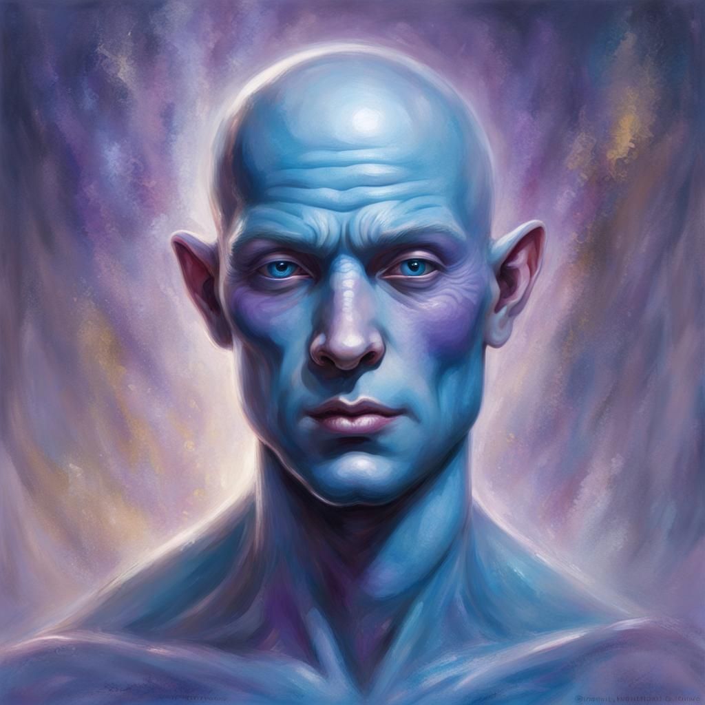 Blue Skinned Humanoid with Gills in Ethereal Fantasy Style