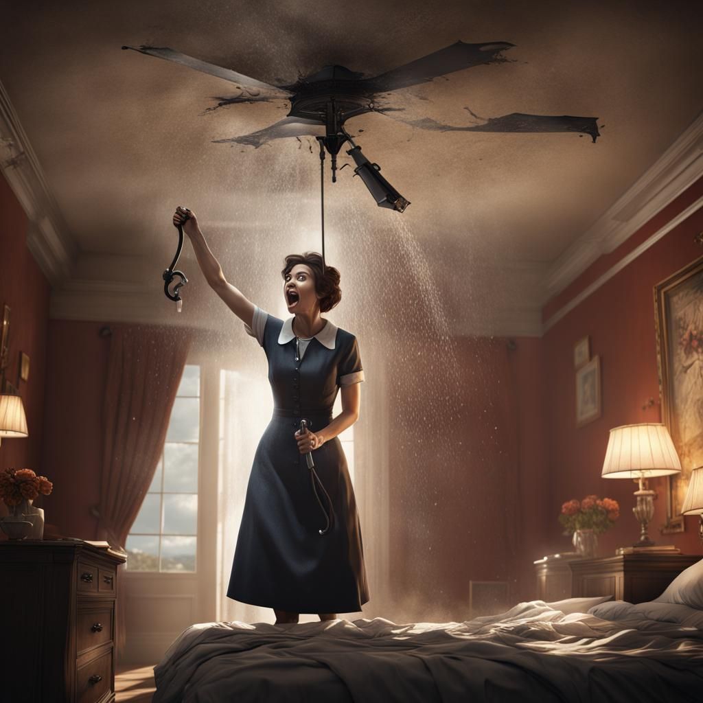 Hotel Room Sprinkler Malfunction in Detailed Matte Painting