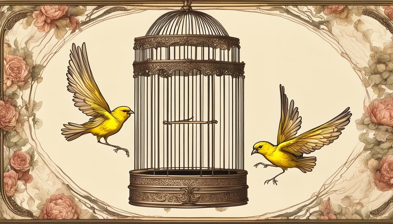 Canary in Victorian Cage with Flowers