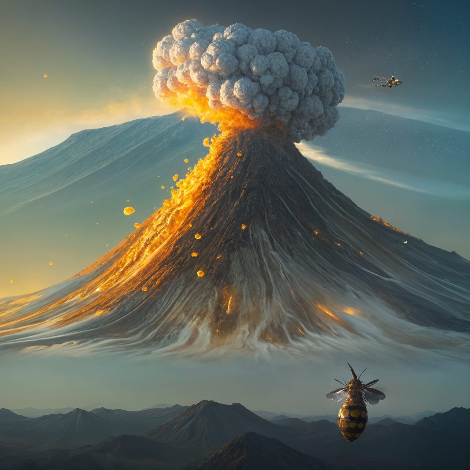 Honey Volcano Eruption with Giant Bees