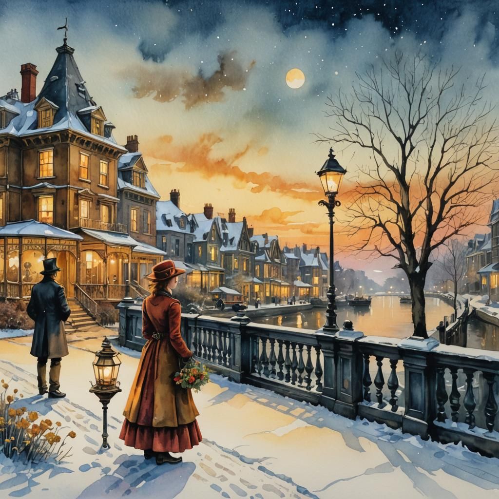 Steampunk Flower Girl on Winter Evening