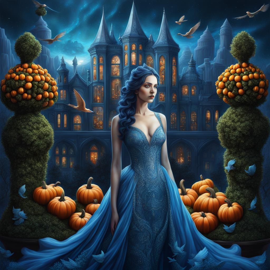Topiary Woman in Blue Fire Ethereal Landscape