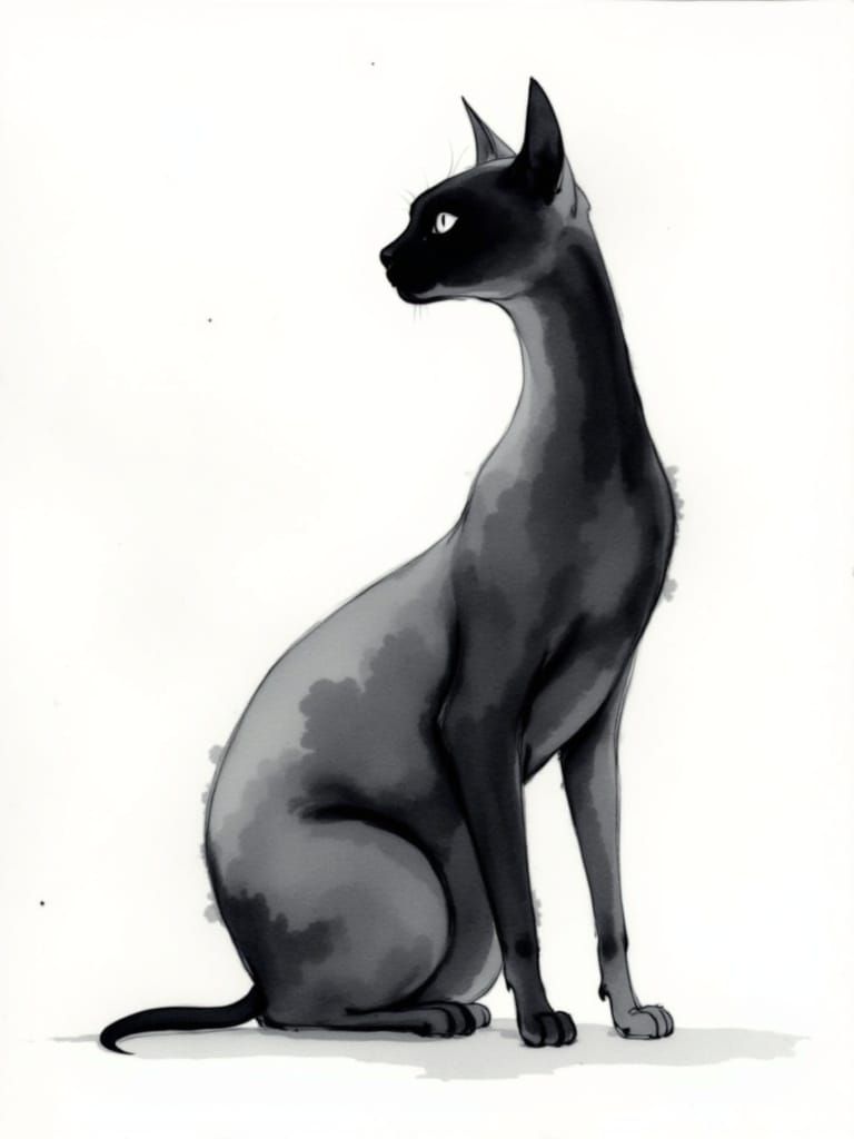 Ethereal Feline Portrait in Watercolor