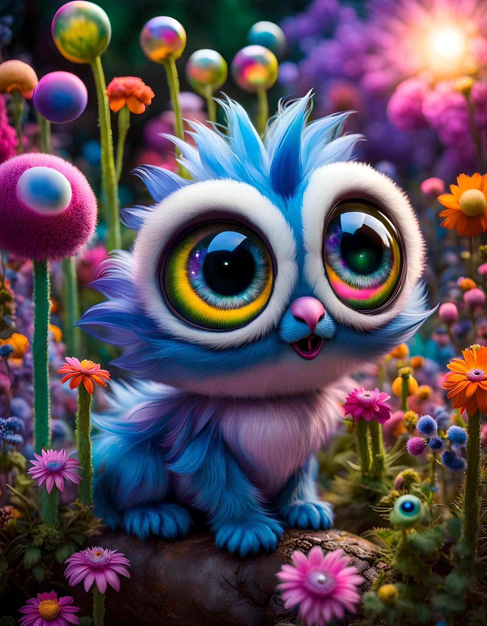 Enchanting Creatures in a Luminous Flower Village