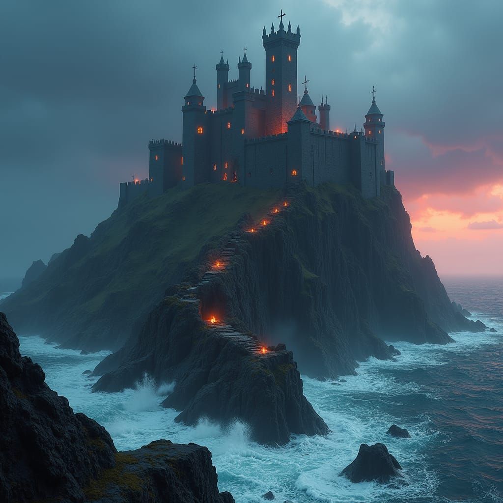 Menacing Gothic Dragonstone Fortress on Volcanic Island