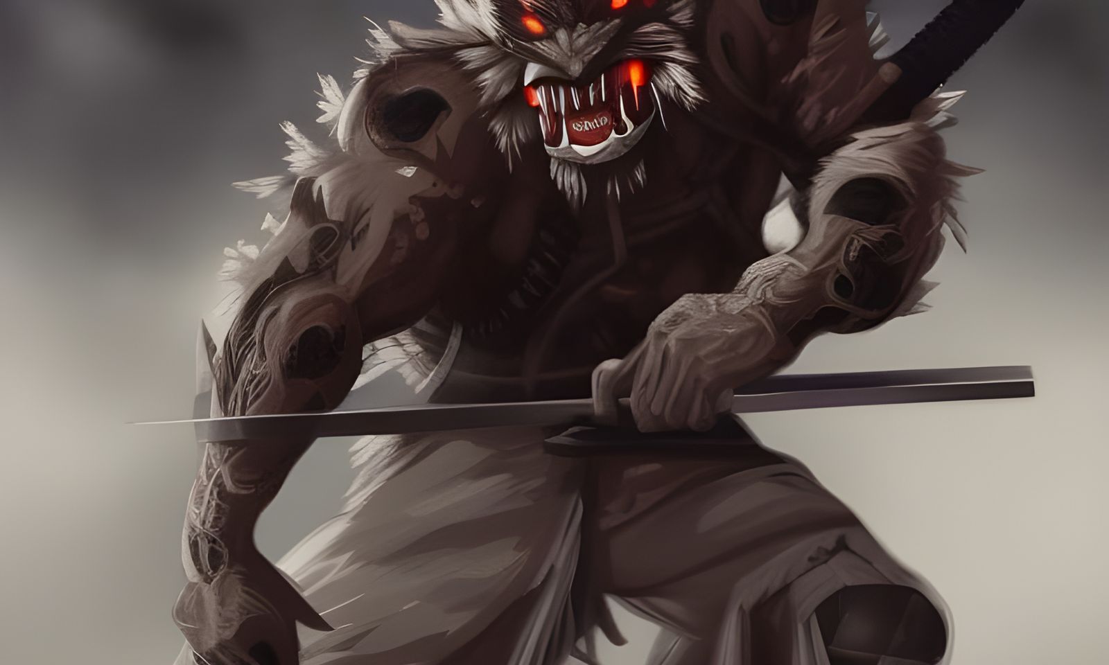 Ninja Oni Samurai Becomes Empowered Werewolf: Digital Painti...