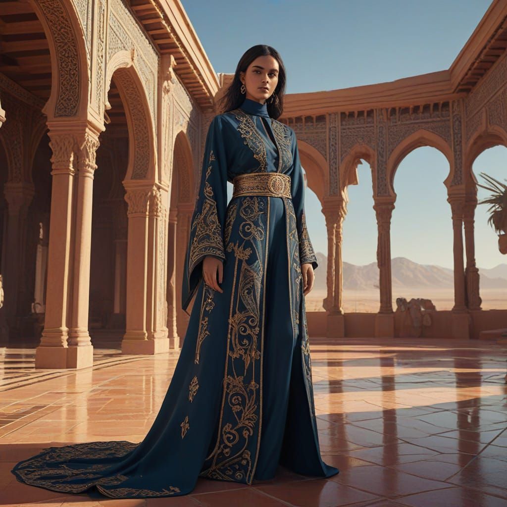 Elegant Arabic Women in Hyperrealistic Moroccan Kaftans with...