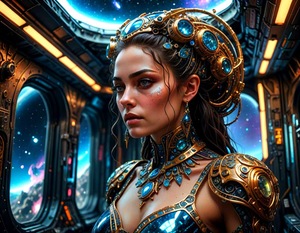 Alien Princess on Derelict Starship in 3D Surreal Style